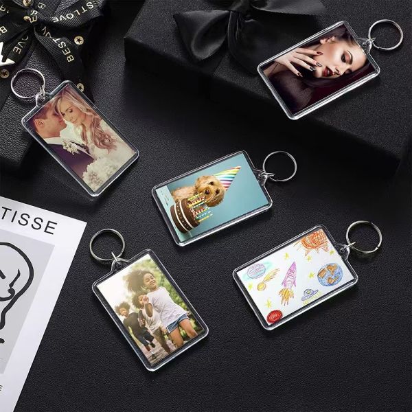 Sublimation Blank Acrylic Keychain Custom Picture Insert Clear Plastic Acrylic Photo Frame Keychain