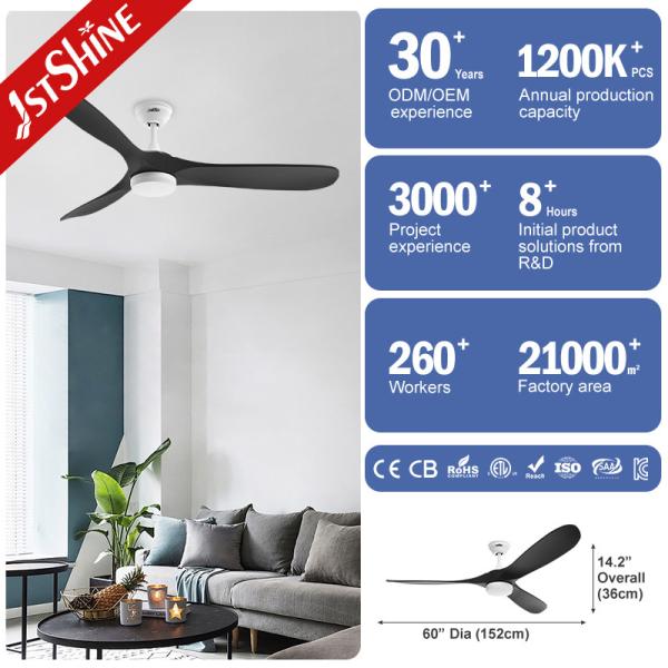 Ventilateur de plafond en bois de 60 pouces à 3 lames avec lumière pour chambre à coucher