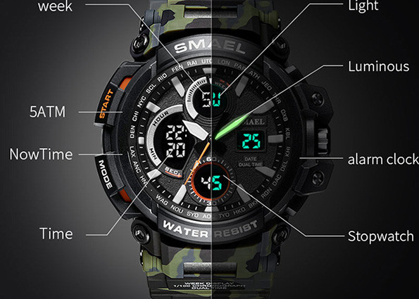 Rubber Band 12 / 24 Hour Stopwatch , LED Male Camo Sports Watch Customized Logo