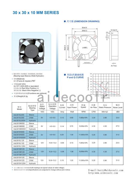 Aidecoolr Original 30*30*10mm ventilateur de refroidissement axial sans brosse cc ventilateur ventilateur spécial pour humidificateur et machine d'aromathérapie