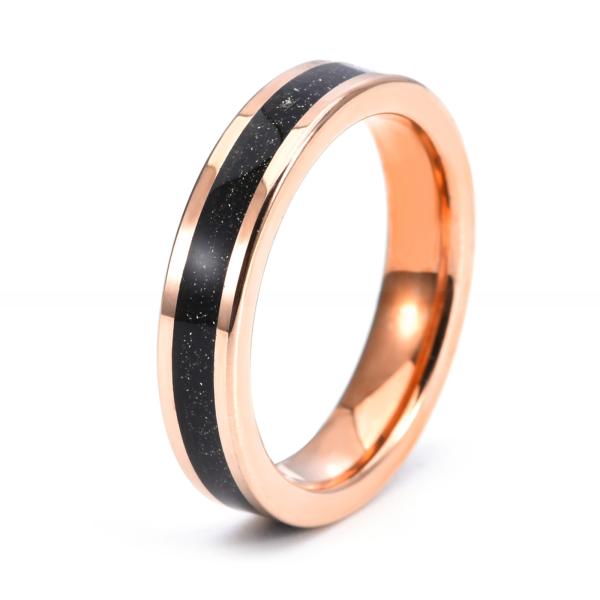 Wedding Rose Gold Black Tungsten Carbide Ring Plating Polished With Sandstone Inlay