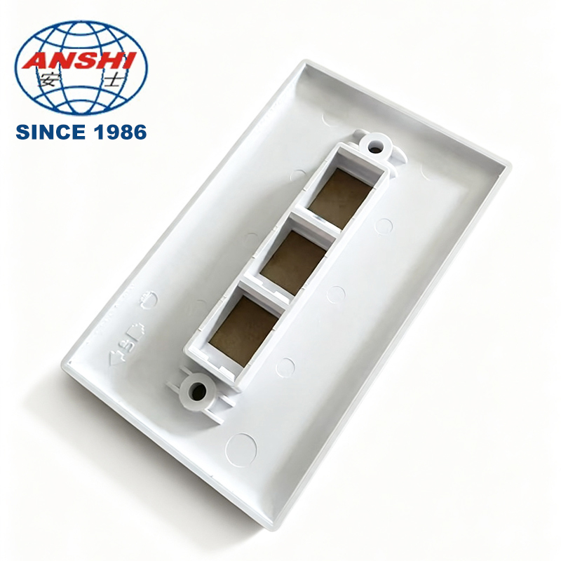 ANSHI 120 Type US Standard Wall Mount Face Plate, 3 Port RJ45 RJ11
