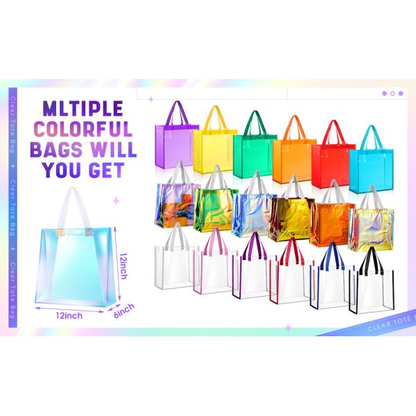 Custom Plastic Tote Bag With Handles Clear Beach Bags Transparent Stadium Bag Holographic Waterproof Versatile Beach Clear Printed Word Tote Bag Work Handbag Shoulder PVC Tote Shopping Bag