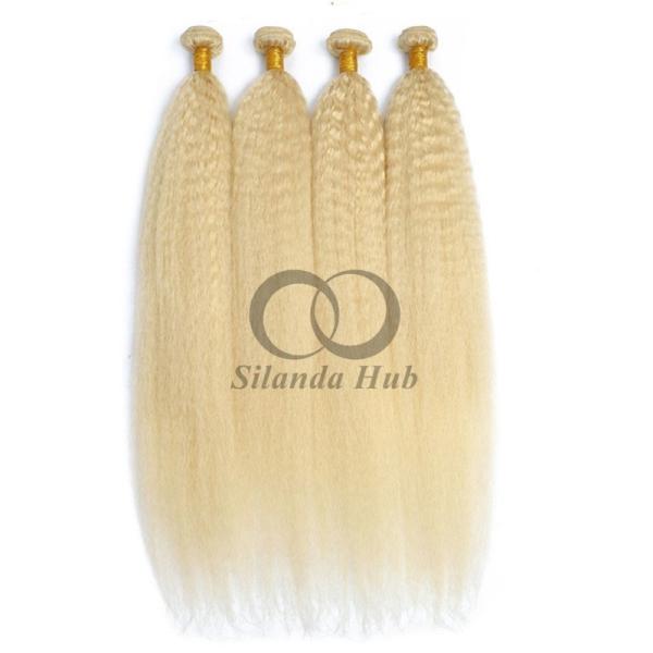 #613 Bleached Blonde Kinky Straight Remy Human Hair Bundles Sew In Weave Bundles Brazilian Bundle Deals