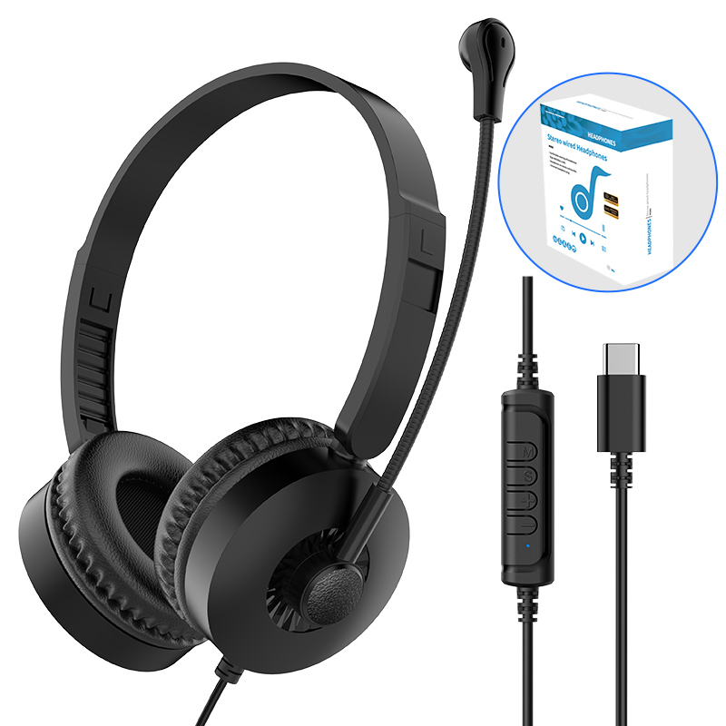 JTY- K3 Head mounted wired headphones with microphone and wired control USB/Type-C/3.5mm multi interface online course learning, customer service, computer headset support OEM/ODM customized products