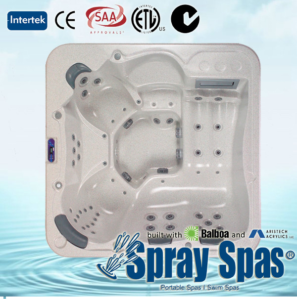 Square acrylic outdoor whirlpool massage bathtub with 6 seats and 1800L water capacity