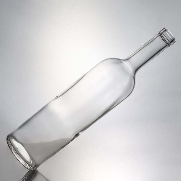 750ml Round Glass Liquor Bottle for Whisky Rum Gin with Cork Stopper and Glass Collar