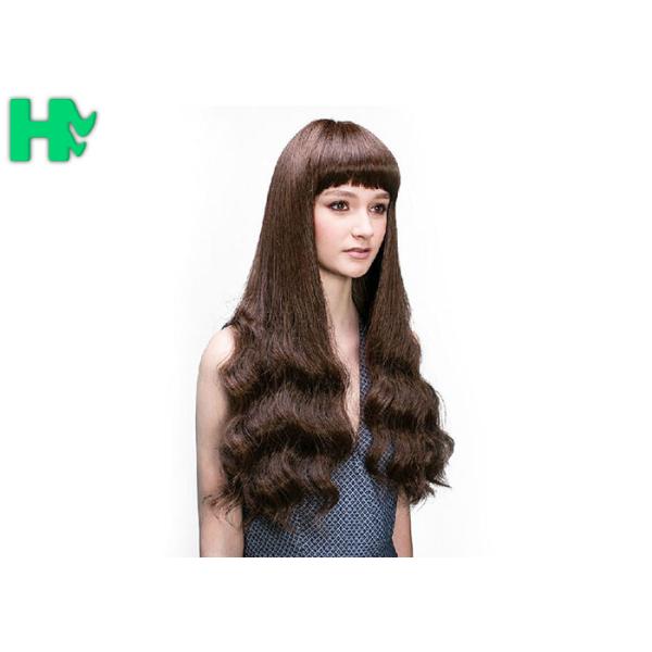 Natural Looking Young Girl Wave Brown Wig With Bangs 26 Inch Length