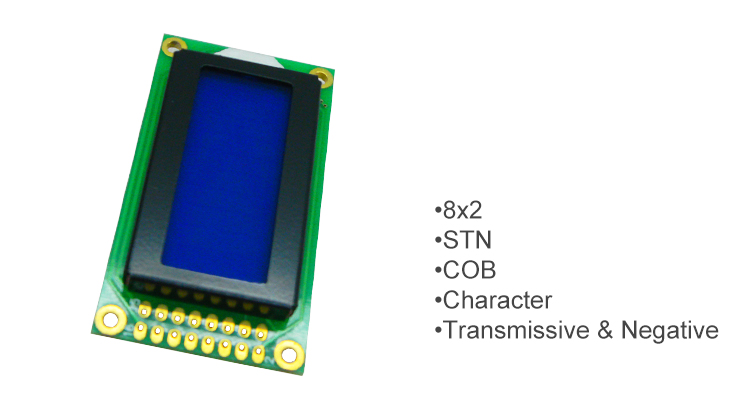 Alphanumeric 0802 8x2 LCD Display Module 16 Pin Character STN COB Screen