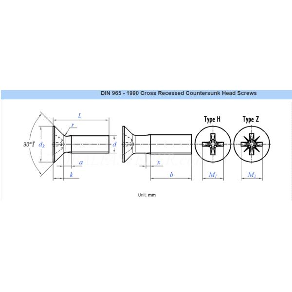 DIN 965 SS304 Нержавеющая сталь Крестный противоусадочный плоский головный винт