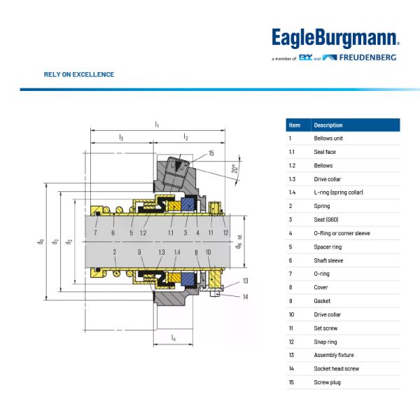 Unitex EagleBurgmann Mechanical Seal 12bar Single Cartridge Elastomer Mechanical Seal
