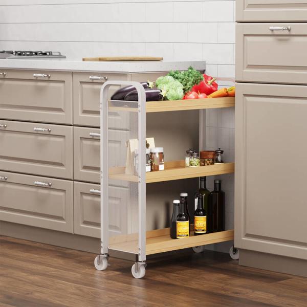 White Color Trolley Cart, Narrow Serving Cart, Kitchen Trolley Cart, Small Rolling Cart, LRC66WN