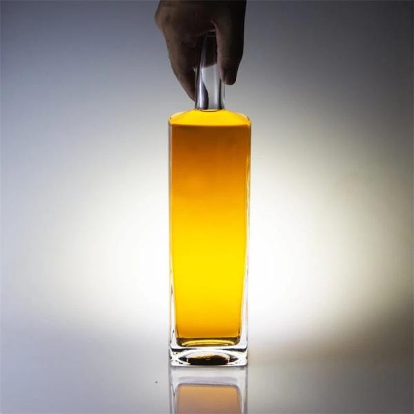 Glass Liquor Bottle 500ml 750ml Square Shape With Glass Collar Closure