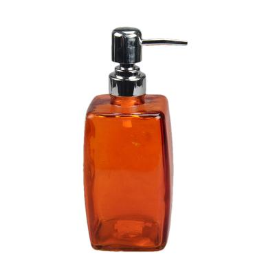 Dispensador de sabão de banheiro de vidro de cor laranja 575ml garrafas de bomba de vidro quadrada