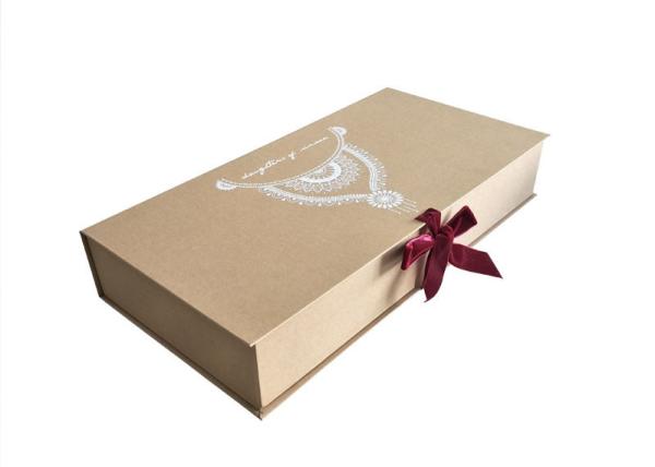 Folding Craft Paper Gift Box Velvet Ribbon Closure For Wedding Dress Packaging
