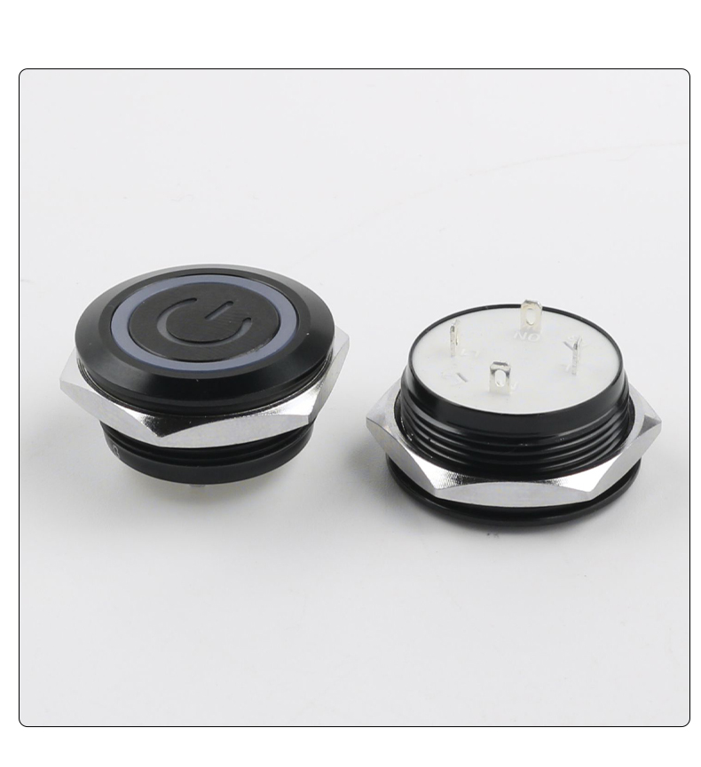 IP67 Waterproof 22mm Ultra Thin Metal Push Button Switch with RGB LED, Self-Resetting, Black Shell Normally Open Momentary