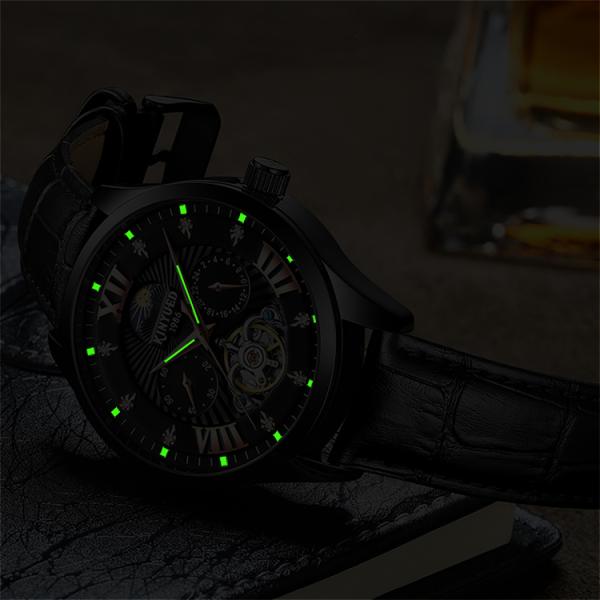Black Luxury Mens Mechanical Watches Moonphase Automatic Watch