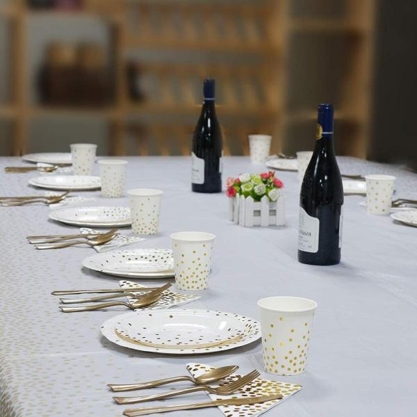 FDA Disposable Dishware White And Gold Party Supplies