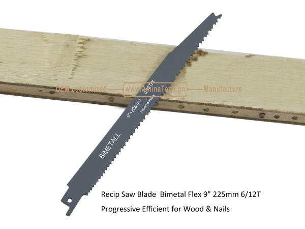Recip Saw Blade Bimetal M42 8% cobalt Demolition  for Cutting Wood & Nails Size:9 225mm 6/12T
