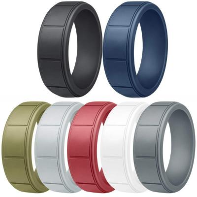 Anniversary Men's Silicone Rings 8mm Wide 2.5mm Thick Rubber Bands Rectangular Pattern Breathable