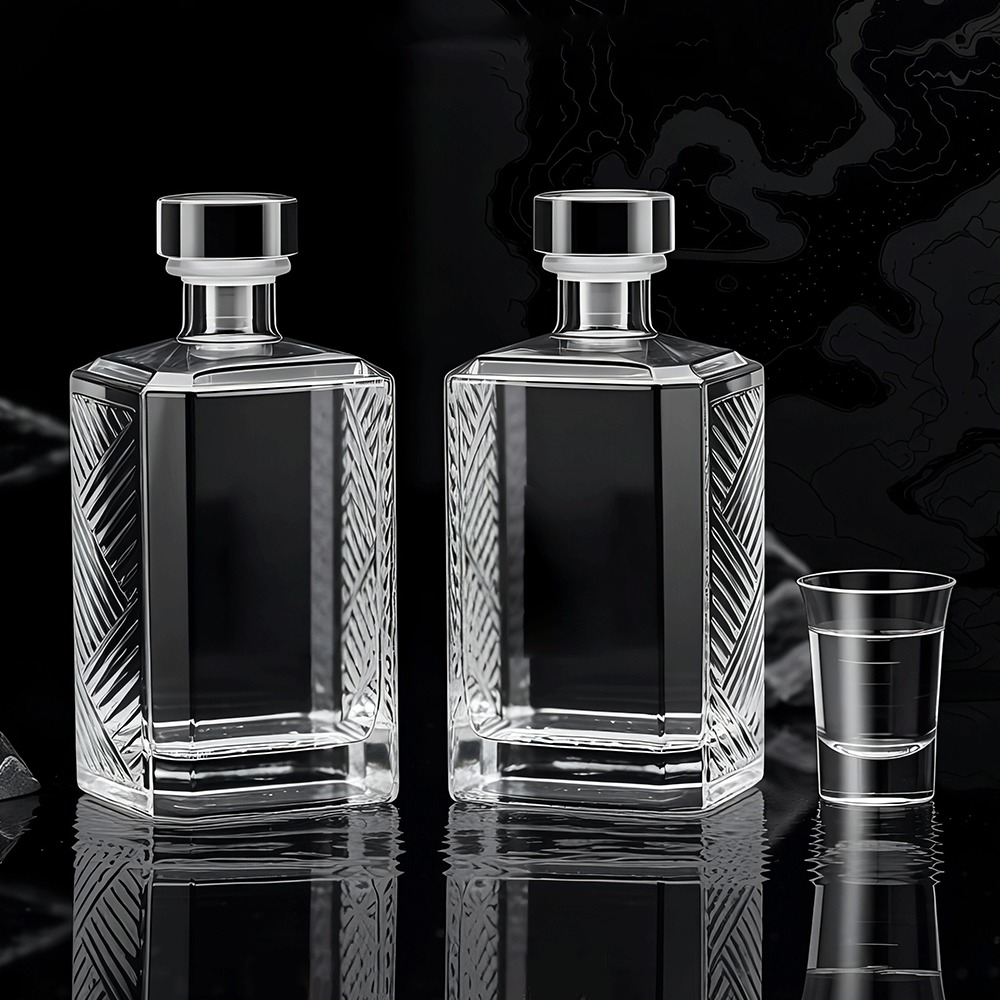 Square Custom Glass Bottles With Cork Stopper For Liquor Spirits 250ml 500ml 1500ml