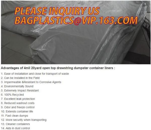 Waste Disposal Dumpster, Open Top Roll Off Drawstring Container Liners, Dumpster Liners, Facility Liners