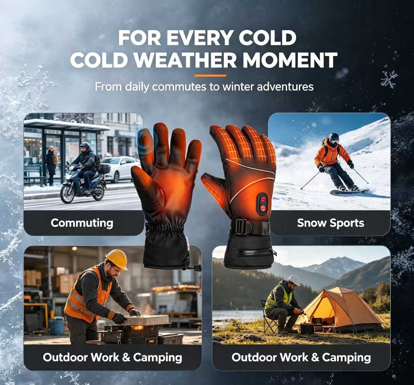 Battery Powered Electric Heated Gloves Graphene Thermal Heating Gloves 40-65℃ Adjustable Windproof Waterproof Heated Hand Warmers Unisex Winter Gloves for Ski Cycling Motorcycle Outdoor Sports