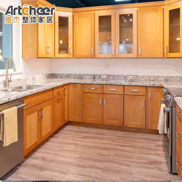 Armário de cozinha modular de carcaça de madeira compensada com design moderno e elegante e topo de pedra de mármore