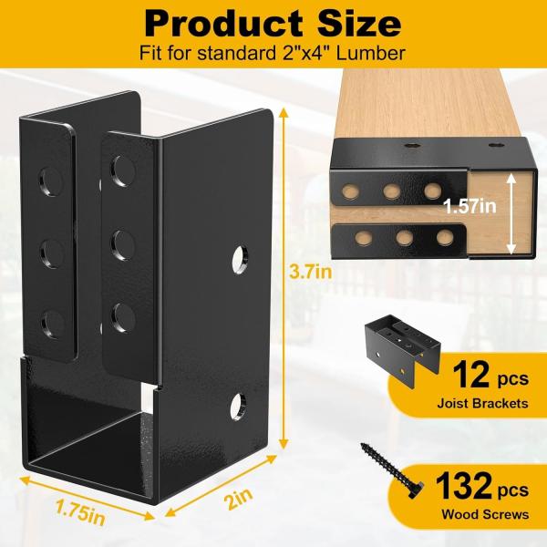 Concealed Flange Joist Bracket 2x4 Outdoor Timber Mount Light Joist Hanger Q235B Steel Powder Coated for Beam Swing Handrail Fence
