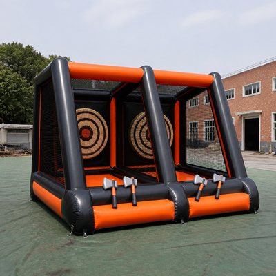 Commercial Inflatable Axe Throwing Game with Triple Target Lanes Soft Axes and Reinforced Safety Frame