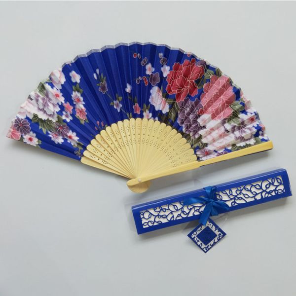 Abanico De Madera De Mano Red Floral Fabric Customized Hand Fans Wedding Favors Foldable Hand Fans