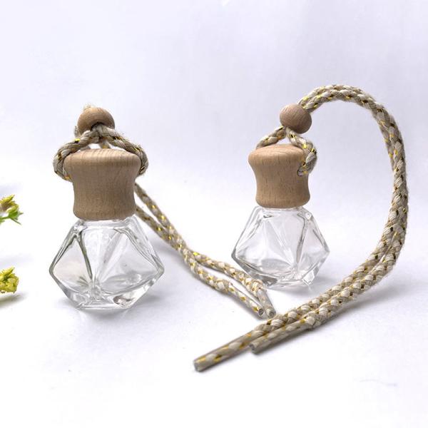 Bouteille de parfum pour voiture en verre de 7 ml avec couvercle en bois pour huiles essentielles