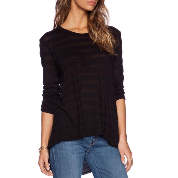 Black Long Sleeved Blouse with Rib knit edges