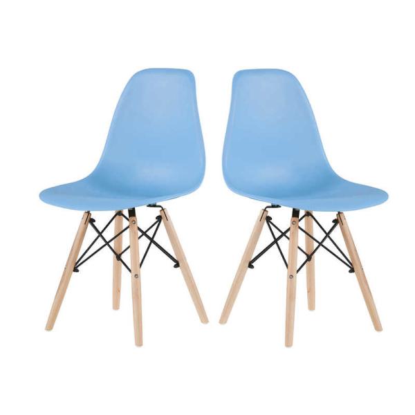 Blue 4pc Plastic Dining Chair Sets 32.28in Height Wood Leg