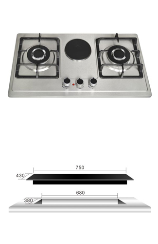плита бака Moka 3 горелок газа 1 плиты кухни 2 дома 1x1500w электрическая