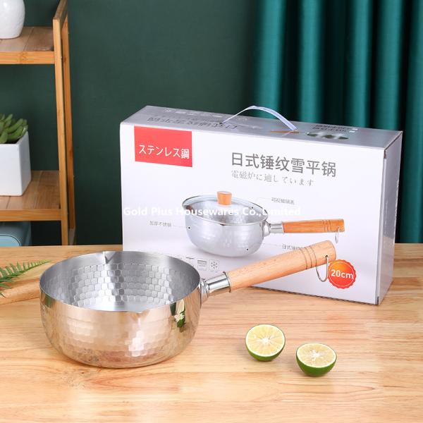 Non stick sauce pan milk boiler pot with long wooden handle 22cm food grade stainless steel sauce pot