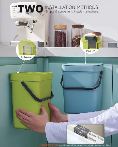 Household Kitchen Three-color Wall Hanging Plastic Trash Can with Lid