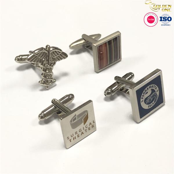Laser Logo Shirt CuffLinks , Gold Silver Cufflinks Soft Enamel Metal Blank Shiny