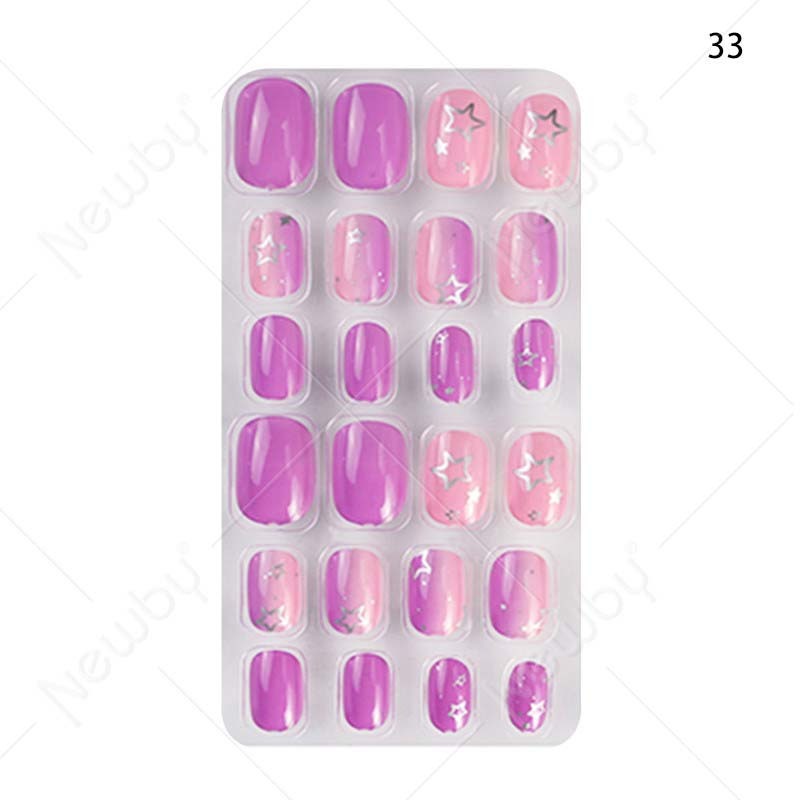 Short Safe ABS 24Pcs Kids Press On Nails Cute Self Adhesive for Girls Party