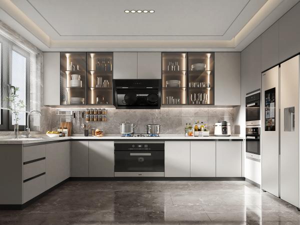 Meubles de cuisine en laque sur mesure Armoires de cuisine modulaires en bois en forme de L