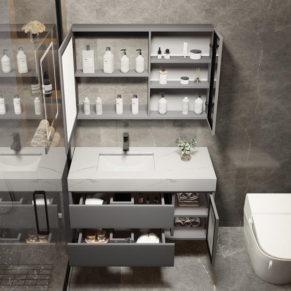 Rectangle 23in Solid Wood Bathroom Cabinets Transparent Glass Vanity