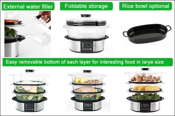 High Power Auto off Multi-Function External water 11L Digital Stainless Steel Steam Cooker XJ-5K118