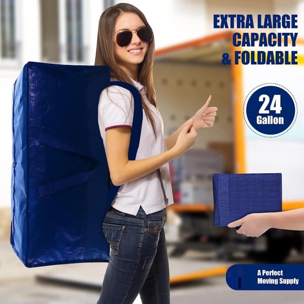 Heavy Duty Extra Large Moving Bags W/Backpack Straps - Strong Handles & Zippers, Storage Totes For Space Saving