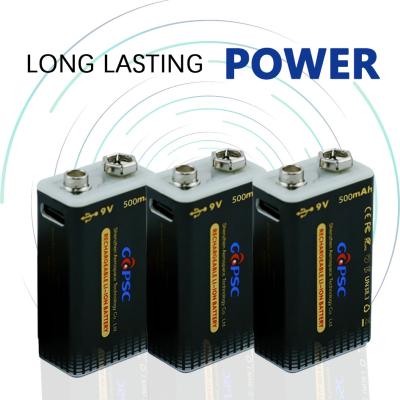 type C de cellules de batterie rechargeable de 9V 500mAh facturant les multimètres/microphone sans fil