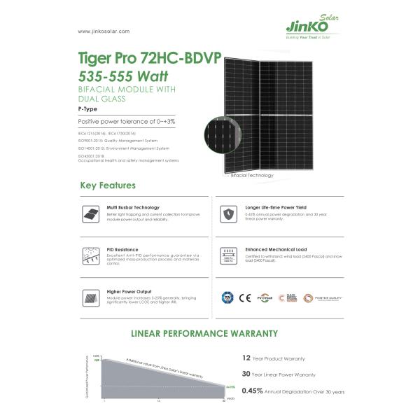 550W-570W JinKo Solar Ceiling Fan with Solar Panel and Bifacial Dual Glass Module
