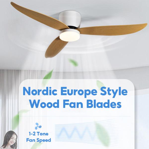 Ventilateur de plafond LED avec télécommande, style américain moderne, pour salon, chambre et salle à manger