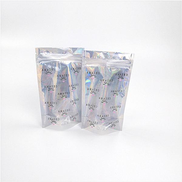 Shinny Glossy Hologram Cosmetic Packaging Bag Biodegradable With Transparent Front
