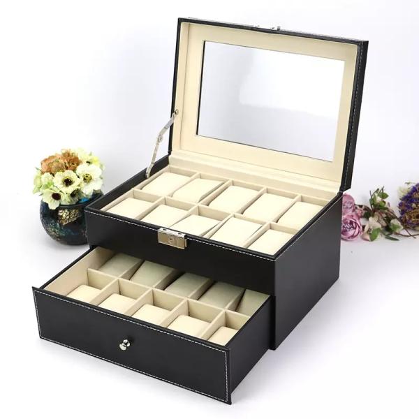 Composite Material PU Leather Jewelry Box 33X22X9CM For Watch Storage