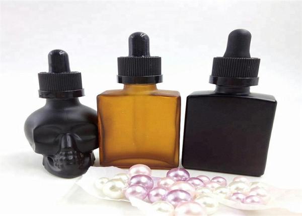 Amber Frosted Rectangle Glass Dropper Bottles 30ml For Essential Oil E Liquid