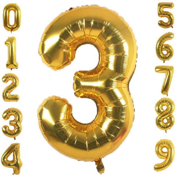 Gold Aluminum Foil Number 0-9 Balloons for Wedding and Party Decoration